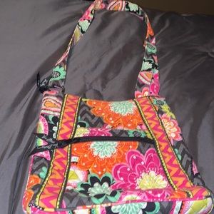 Vera Bradley cross body bag with fun orange, pink, and teal flowers.